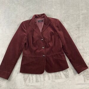 Talbots Blazer Jacket Womens 10 Burgundy Velvet Cotton Spandex Preppy Academia